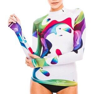 Platinum Sun Swim Shirt Rash Guard Womens XS Rainbow Surfer Shoulder Zip UPF 50+